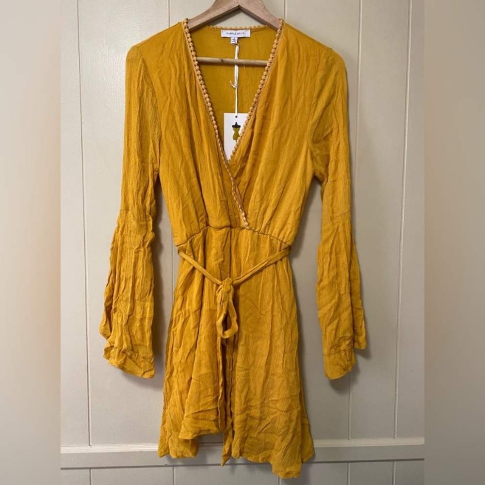 Purple Snow Mustard Long Sleeve Dress